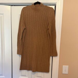 Madewell Camel Ribbed Long Sleeve Dress